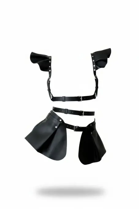 Siyah Etek Suni Deri Etek Kemerli Zımba Detaylı Etek - APFT1001 - 1