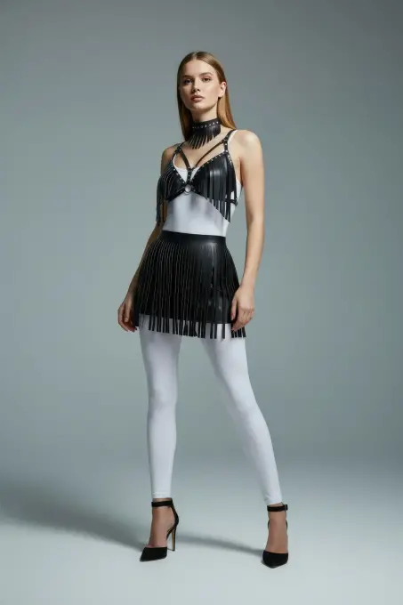 Siyah Etek Suni Deri Etek Kısa Etek Kesim Parti - APFT482 - Angels Passion (1)