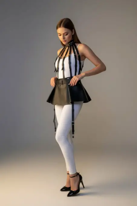 Siyah Etek Suni Deri Etek Kloş Mini Etek - APFT998 - 3