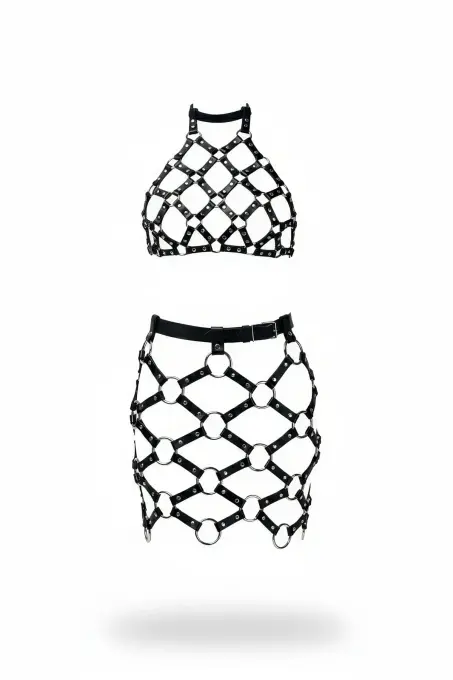 Siyah Etek Suni Deri Etek Metal Halkalı Mini Etek - APFT1289 - 1