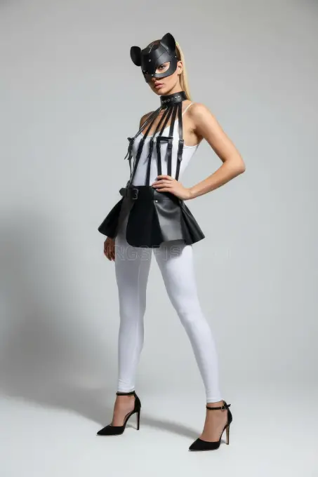 Siyah Etek Suni Deri Etek Peplum Kemer Detaylı Etek - APFT1313 - 1