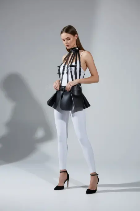 Siyah Etek Suni Deri Etek Peplum Kemer Detaylı Etek - APFT1313 - Angels Passion (1)