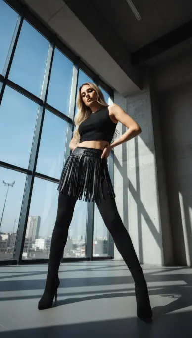 Siyah Etek Suni Deri Etek Püsküllü Mini Etek Boy - APFT1400 - 4
