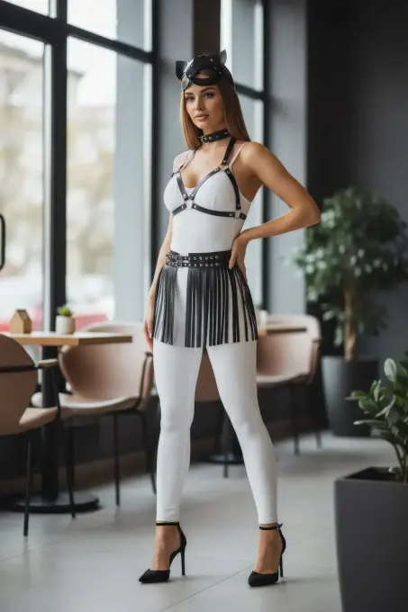 Siyah Etek Suni Deri Etek Şerit Detaylı Etek Mini Etek - APFT495 - 4