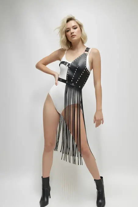 Siyah Etek Suni Deri Etek Zımbalı Uzun Püsküllü - APFT1014 - 8