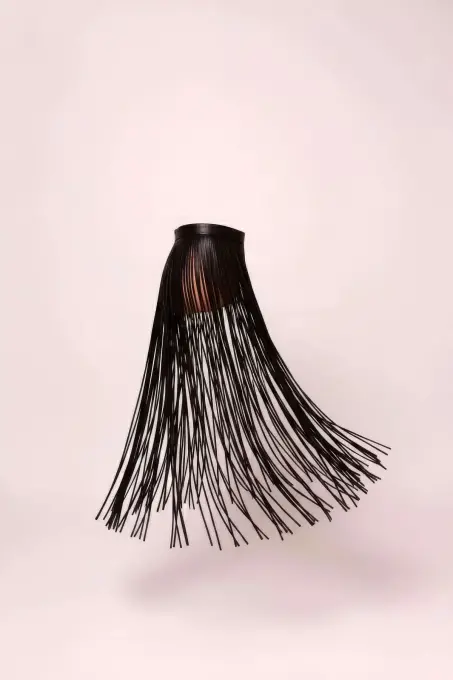 Siyah Etek Uzun İplik Detaylı Etek Yüksek Bel Etek - APFT1088 - 1