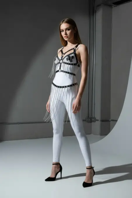 Siyah Etek Zincir Detaylı Etek Deri Kemerli Giyim - APFT496 - 1