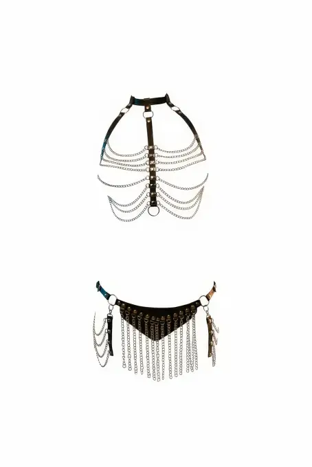 Siyah Etek Zincir Detaylı Etek Suni Deri Etek Bel Aksesuarı - APFT328 - 1