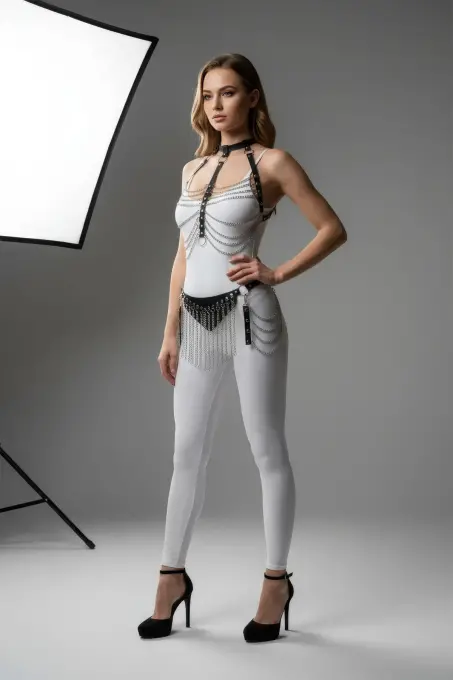 Siyah Etek Zincir Detaylı Etek Suni Deri Etek Kısa Etek - APFT328 - 1