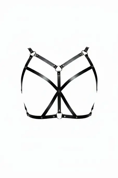 Siyah Göğüs Harness Çapraz Detaylı Suni Deri Vücut Aksesuarı - APFT247 - 1