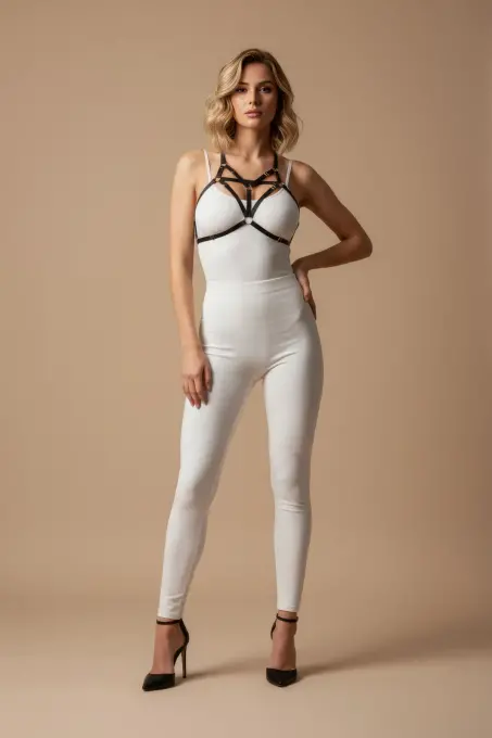 Siyah Göğüs Harness Deri Detaylı Çoklu Bantlı - APFT352 - 1