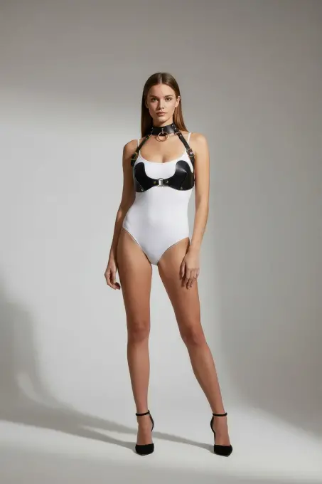 Siyah Göğüs Harness Deri Metal Halka Detaylı - APFT1226 - 3