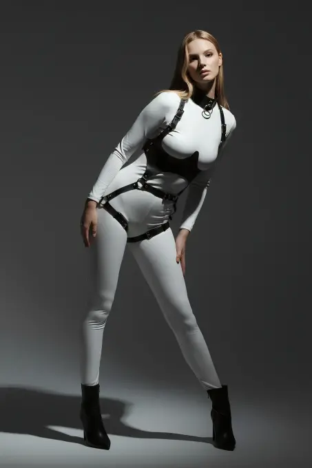 Siyah Göğüs Harness Deri Tokalı Vücut Korse - APFT1402 - Angels Passion (1)