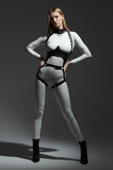 Siyah Göğüs Harness Deri Tokalı Vücut Korse - APFT1402 - 3