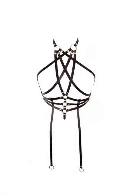 Siyah Göğüs Harness Halka Detaylı Çapraz Bantlı Vücut Aksesuarı - APFT34 - 1