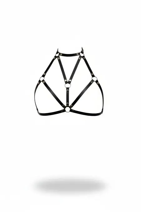 Siyah Göğüs Harness Suni Deri Halka Detaylı Boyunlu - APFT244 - 1