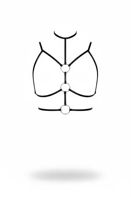 Siyah Göğüs Harness Suni Deri Halka Detaylı Boyunluklu - APFT184 - 1