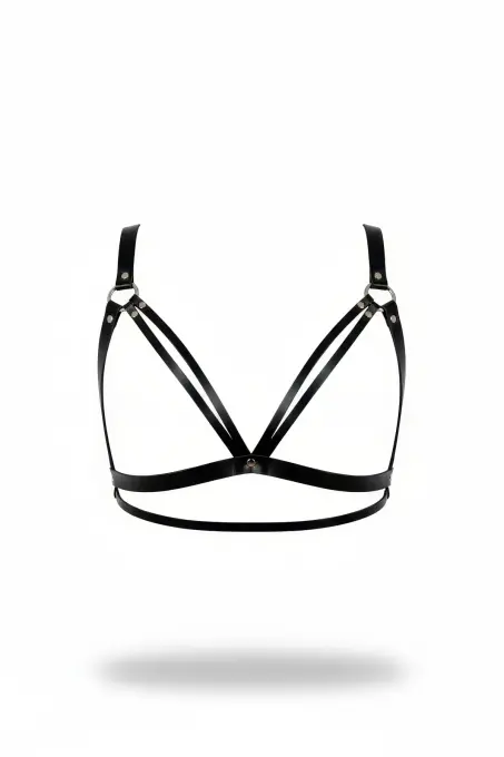 Siyah Göğüs Harness Suni Deri Halkalı Vücut Aksesuarı - APFT238 - 1