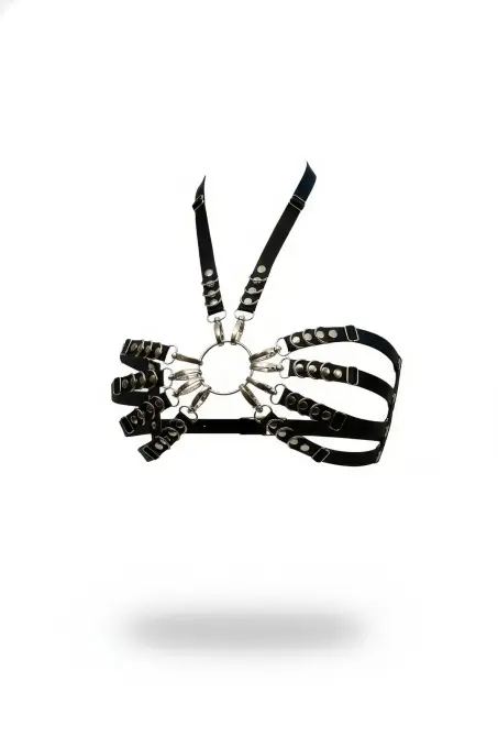 Siyah Göğüs Harness Suni Deri Metal Halka Detaylı - APFT564 - 1