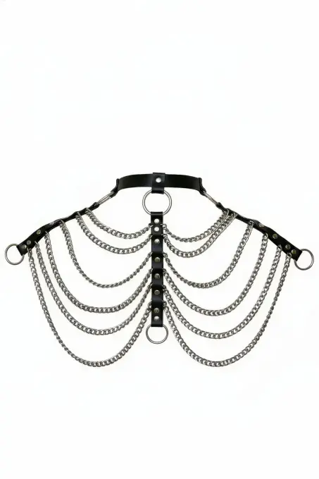 Siyah Göğüs Harness Zincir Detaylı Boyunluklu - APFT401 - 1