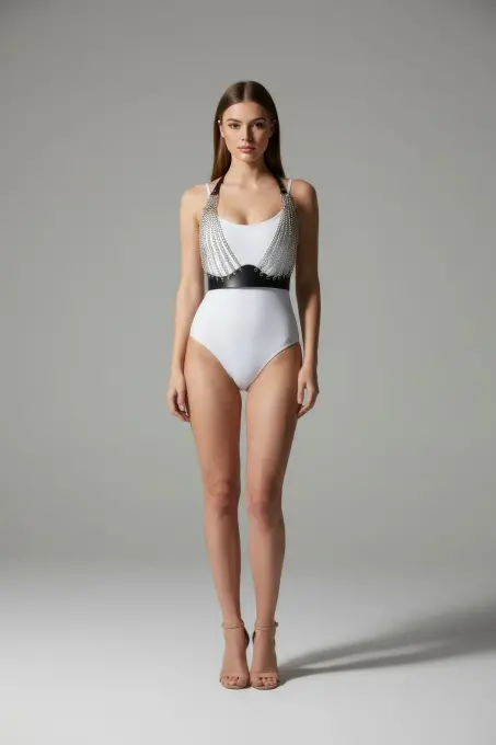 Siyah Göğüs Harness Zincir Detaylı Deri Vücut Takısı - APFT964 - 3