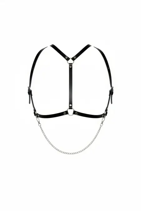 Siyah Göğüs Harness Zincir Detaylı Suni Deri Ayarlanabilir - APFT1185 - 1