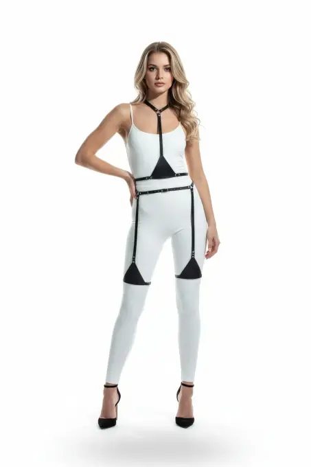 Siyah Harness Takım Ayarlanabilir Suni Deri Vücut Aksesuarı - APFT226 - 1