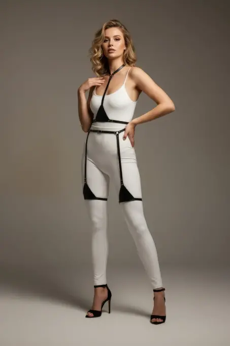 Siyah Harness Takım Ayarlanabilir Suni Deri Vücut Aksesuarı - APFT226 - 2