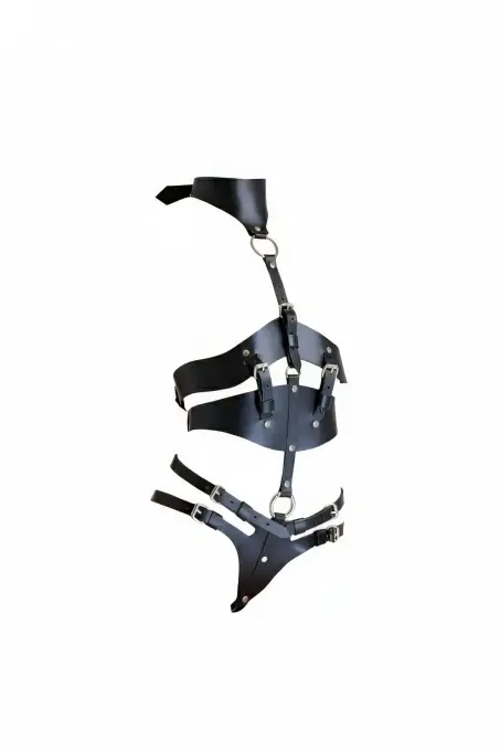 Siyah Harness Takım Ayarlanabilir Tokalı Deri Vücut Korse - APFT1321 - 1