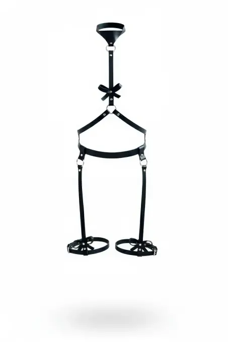 Siyah Harness Takım Boyunluklu Fiyonk Detaylı Deri Vücut Aksesuarı - APFT276 - 1