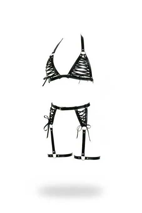 Siyah Harness Takım Çapraz Bağlamalı Suni Deri - APFT1389 - 1