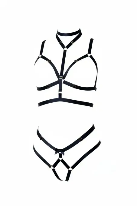 Siyah Harness Takım Choker Detaylı Bralet Külot Seti - APFT362 - 1