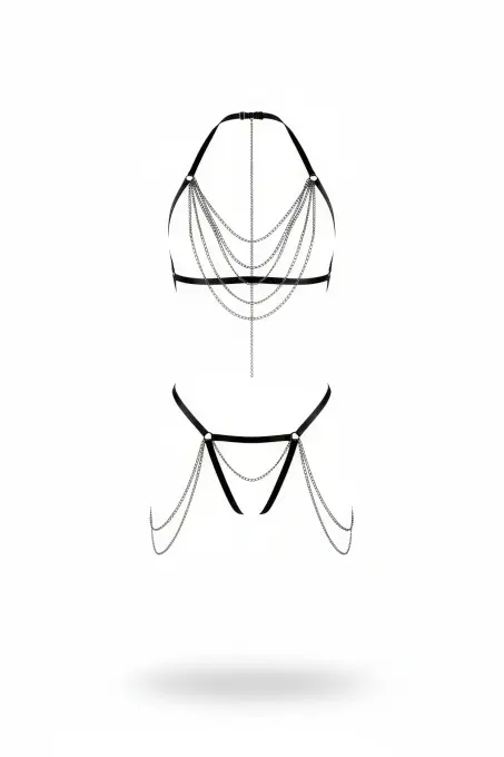 Siyah Harness Takım Çok Katmanlı Zincir Detaylı - APFT1065 - 1
