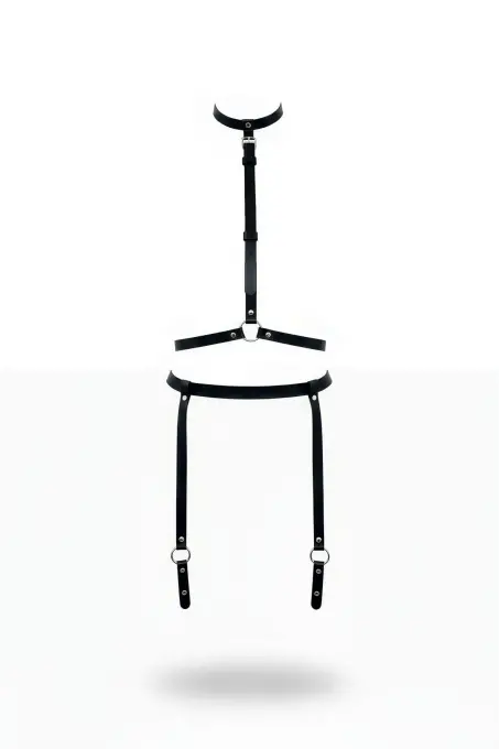 Siyah Harness Takım Deri Boyunluklu Vücut Aksesuarı - APFT230 - 1