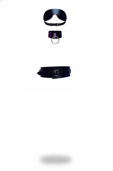 Siyah Harness Takım Deri Göz Bandı Boyunluk Kemer Seti - APFT324 - 1