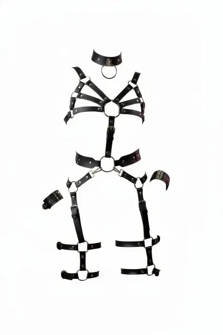 Siyah Harness Takım Deri Halka Detaylı Vücut Seti - APFT1267 - 1