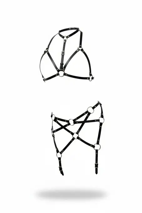 Siyah Harness Takım Deri Metal Halka Detaylı - APFT444 - 1