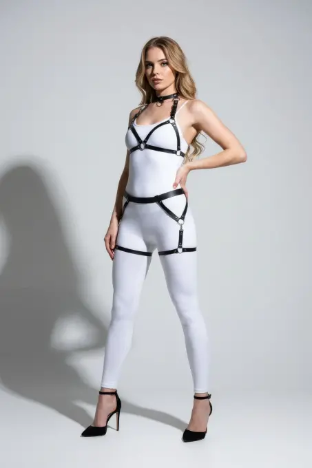 Siyah Harness Takım Deri Metal Halka Detaylı - APFT478 - 1