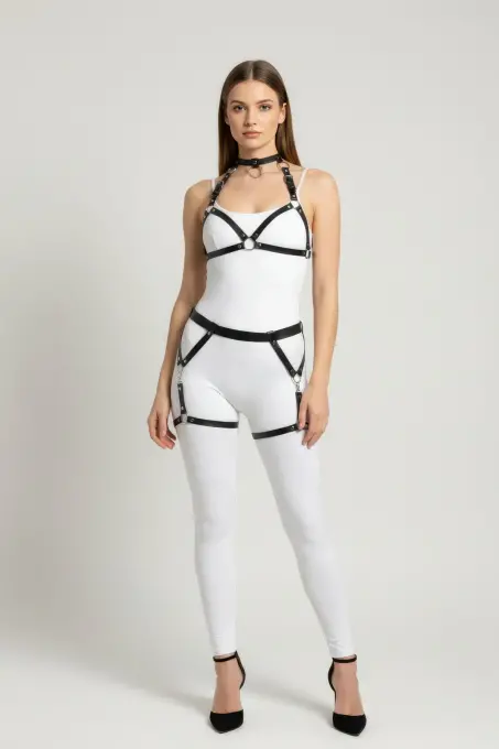 Siyah Harness Takım Deri Metal Halka Detaylı - APFT478 - 3