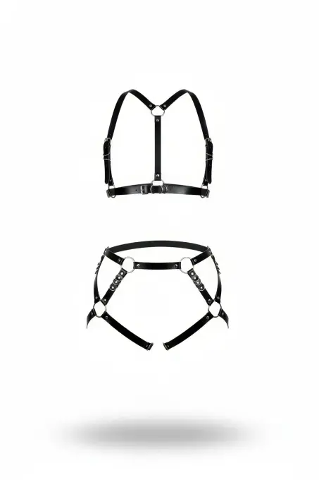Siyah Harness Takım Deri Metal Halka Detaylı - APFT480 - 1