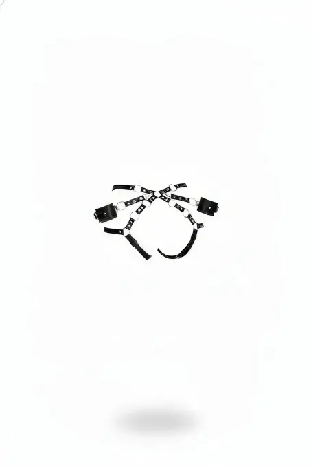 Siyah Harness Takım Deri Metal Halka Detaylı Vücut Aksesuarı - APFT540 - 1