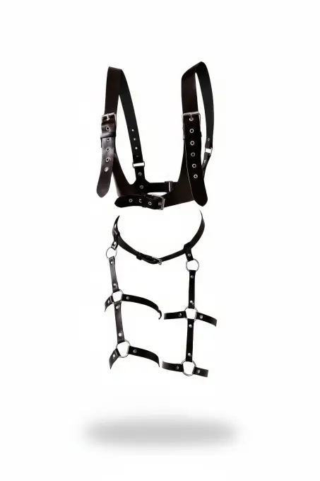 Siyah Harness Takım Deri Tokalı Metal Halka Detaylı - APFT703 - 1