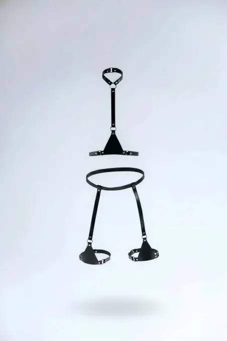 Siyah Harness Takım Deri Vücut Jartiyer Seti - APFT1229 - 1