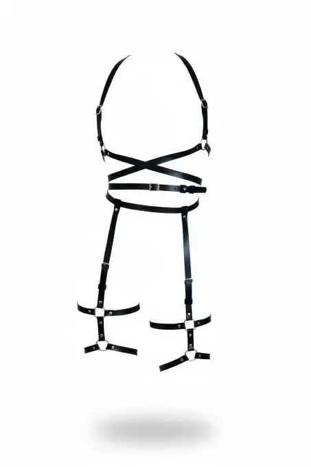 Siyah Harness Takım Deri Vücut Jartiyerli Aksesuar - APFT274 - 1