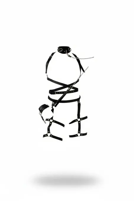 Siyah Harness Takım Deri Zincir Detaylı Vücut Jartiyeri - APFT702 - 1