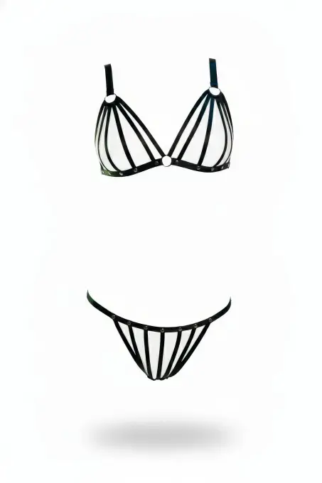 Siyah Harness Takım Kafes Bantlı Metal Halka Detaylı - APFT555 - 1