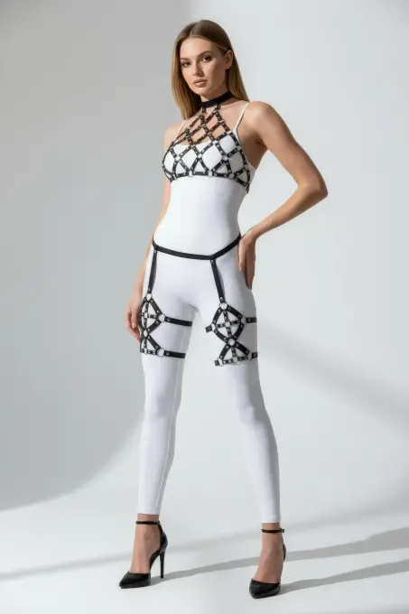 Siyah Harness Takım Kafes Detaylı Bacak Aksesuarlı - APFT460 - 1