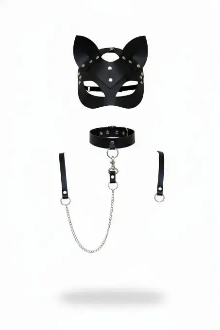 Siyah Harness Takım Kedi Maskeli Zincir Detaylı - APFT784 - 1
