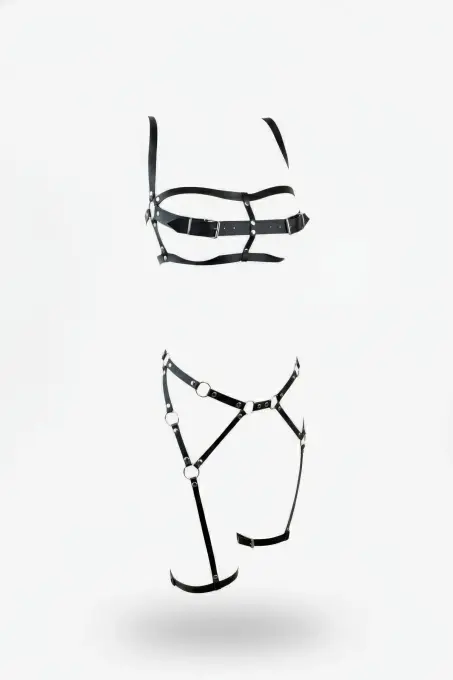 Siyah Harness Takım Parlak Deri O Halka Detaylı - APFT560 - 1