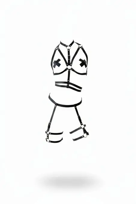 Siyah Harness Takım Suni Deri Ayarlanabilir Göğüs Bacak Seti - APFT455 - 1